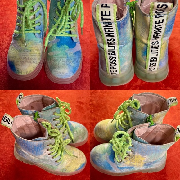 VERSACE Jeans Couture KIDS Colorful LOGO Print ANKLE BOOTS Size 10 - Picture 2 of 16